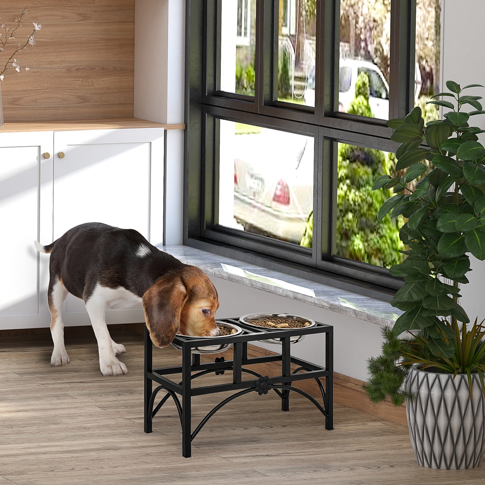  17" Double Stainless Steel Heavy Duty Dog Food Bowl Elevated Pet Feeding Station