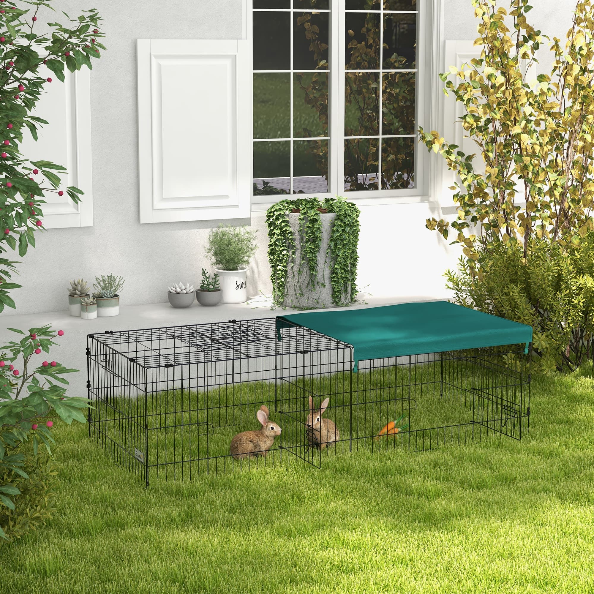  73" Small Animal Playpen with with Roof for Rabbits, Chicken, Chinchillas for Indoor/Outdoor Use, Green