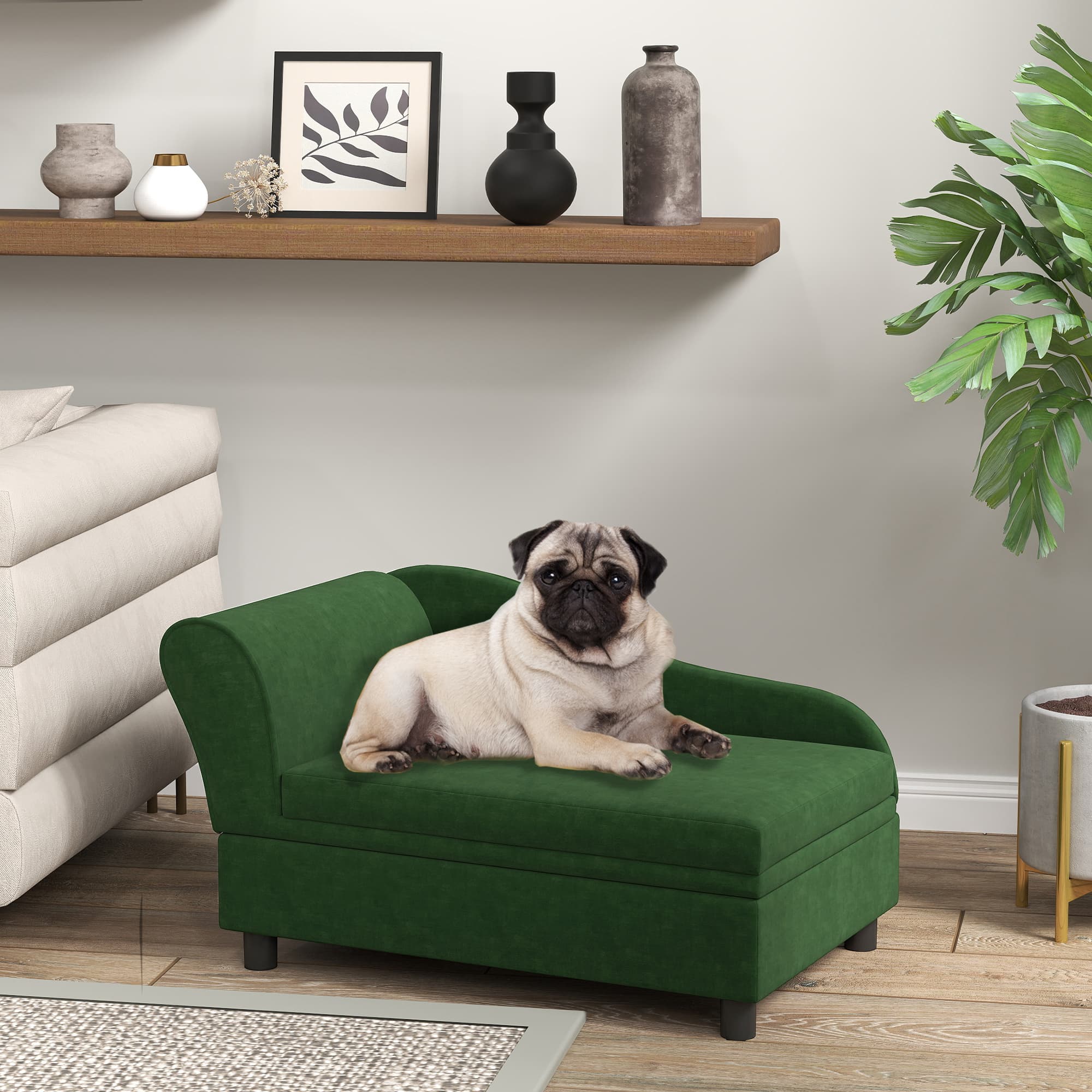  Pet Sofa Bed Couch with Storage, Pet Sofa for Cats and Small Dogs, Green