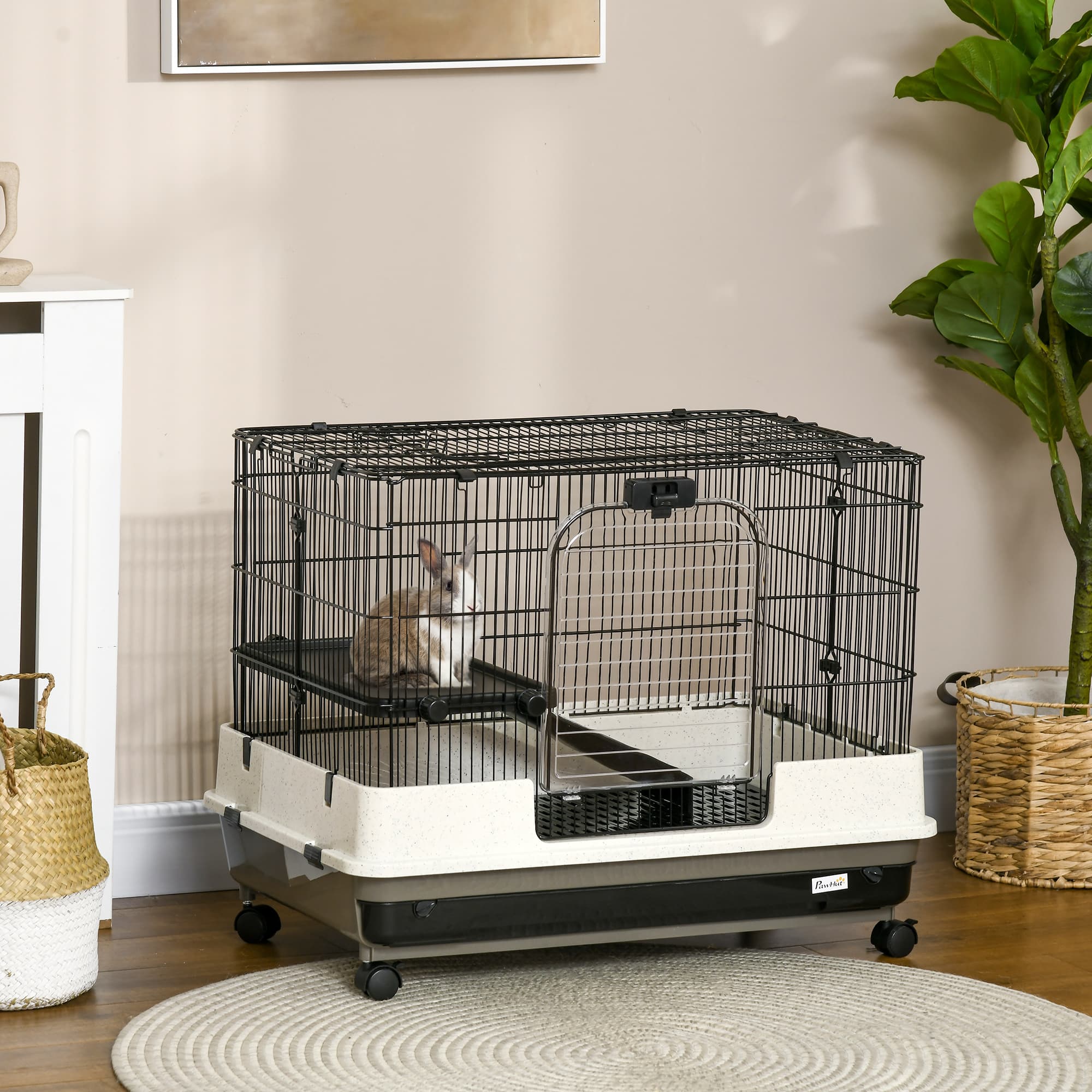  2-tier Compact Platform Rolling Small Animal Rabbit Cage for Hamsters, Chinchillas & Gerbils with a Large Living Space