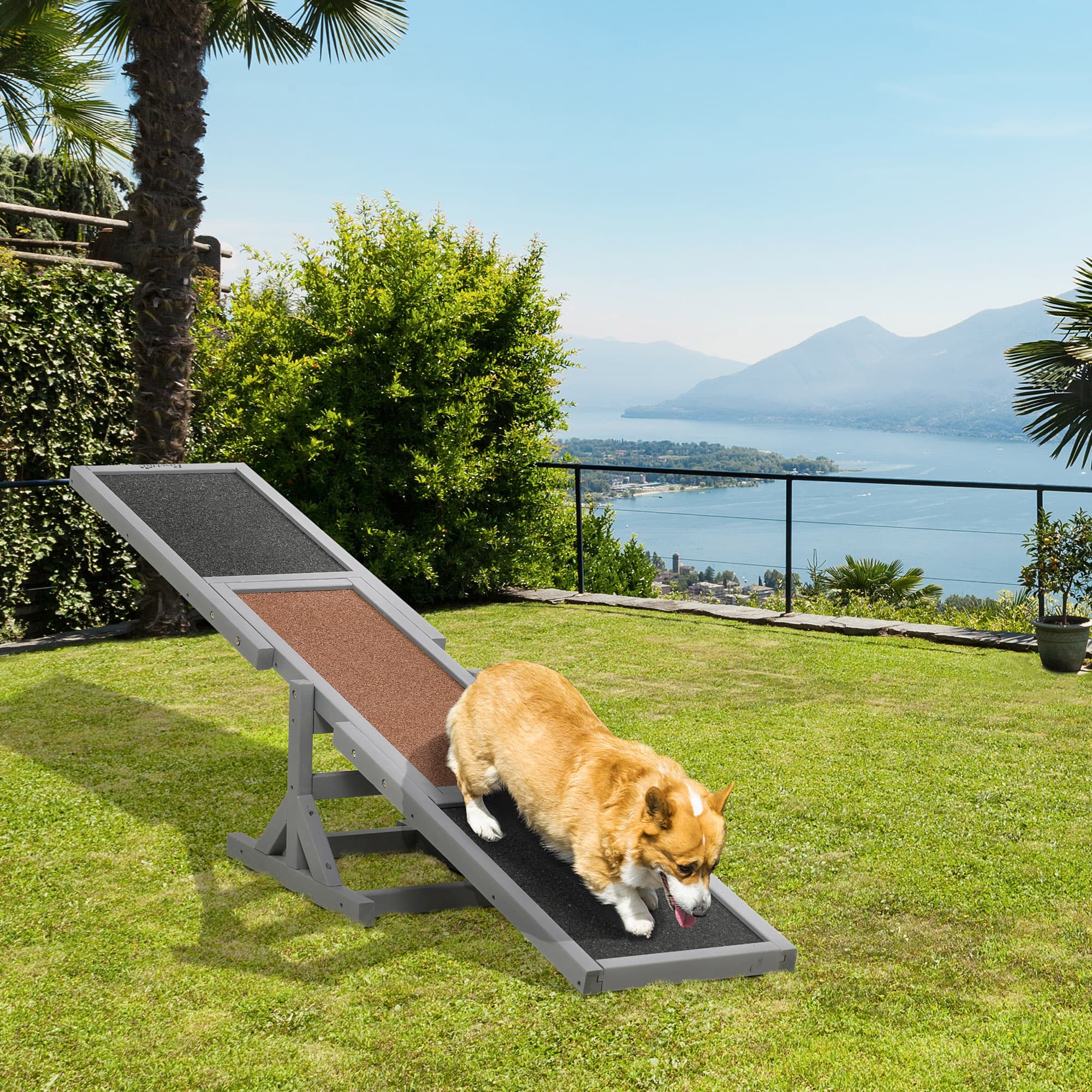  Wooden Dog Agility Seesaw for Training and Exercise, Gray
