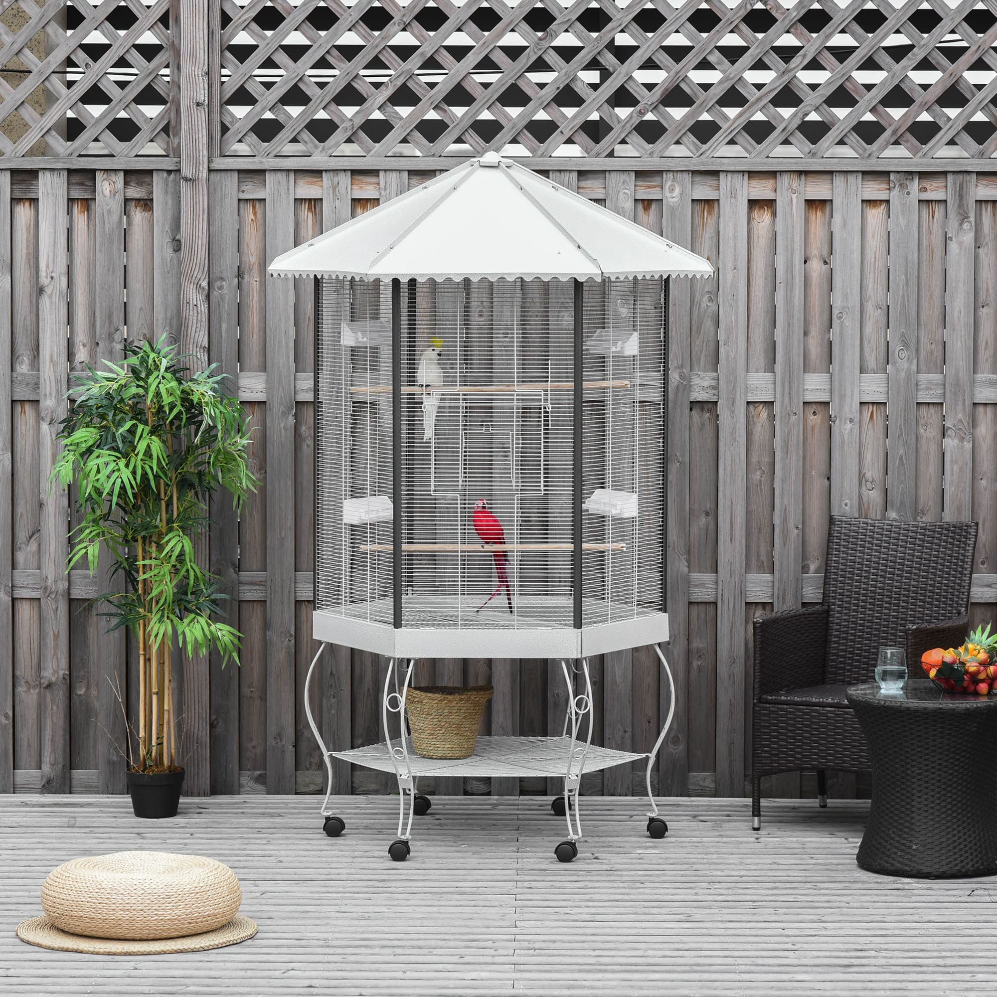  77" Flight Bird Cage Hexagon Covered Canopy Portable Aviary With Storage