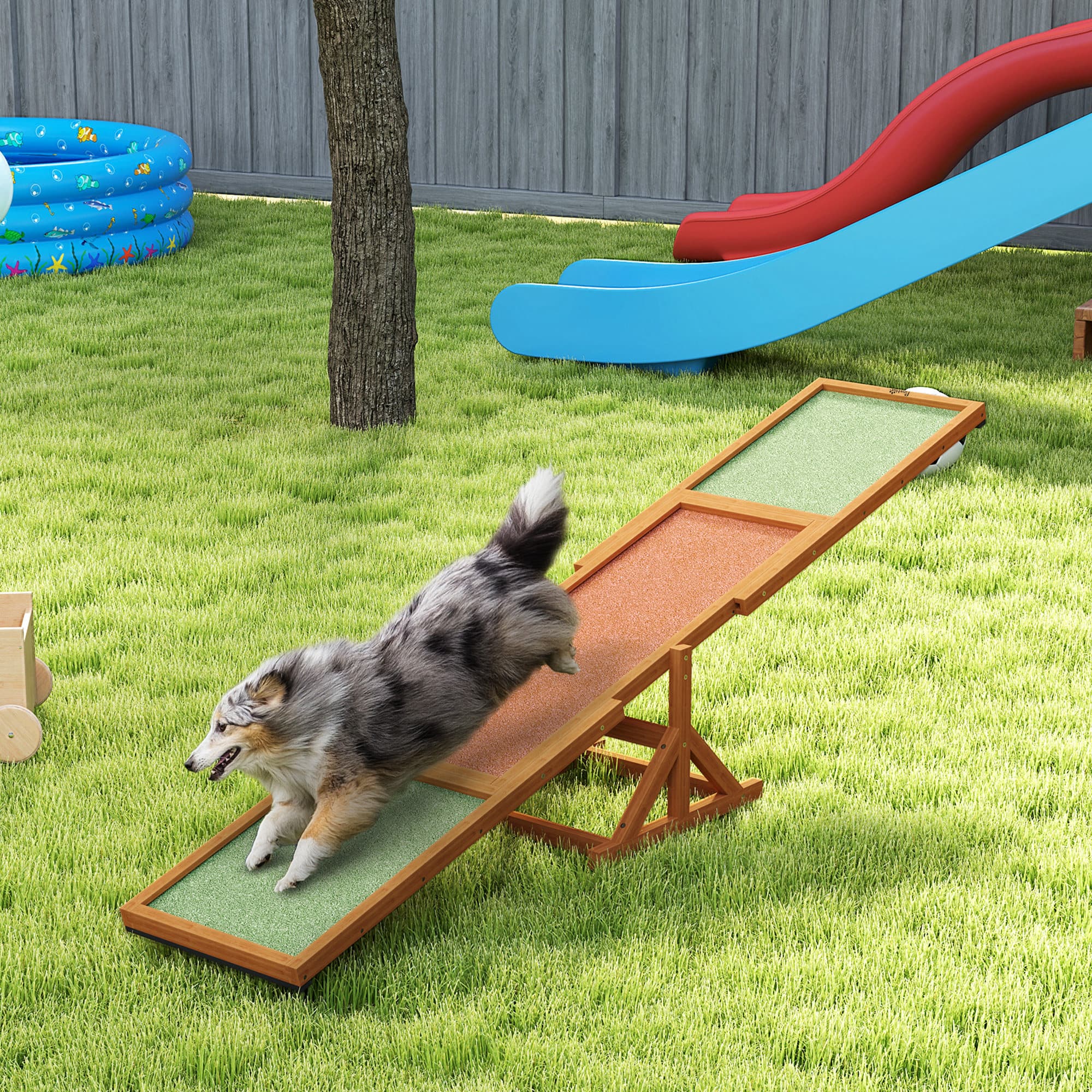  Wooden Dog Agility Seesaw for Training and Exercise, Weather Resistant, 83" L x 16" W x 14" H, Orange