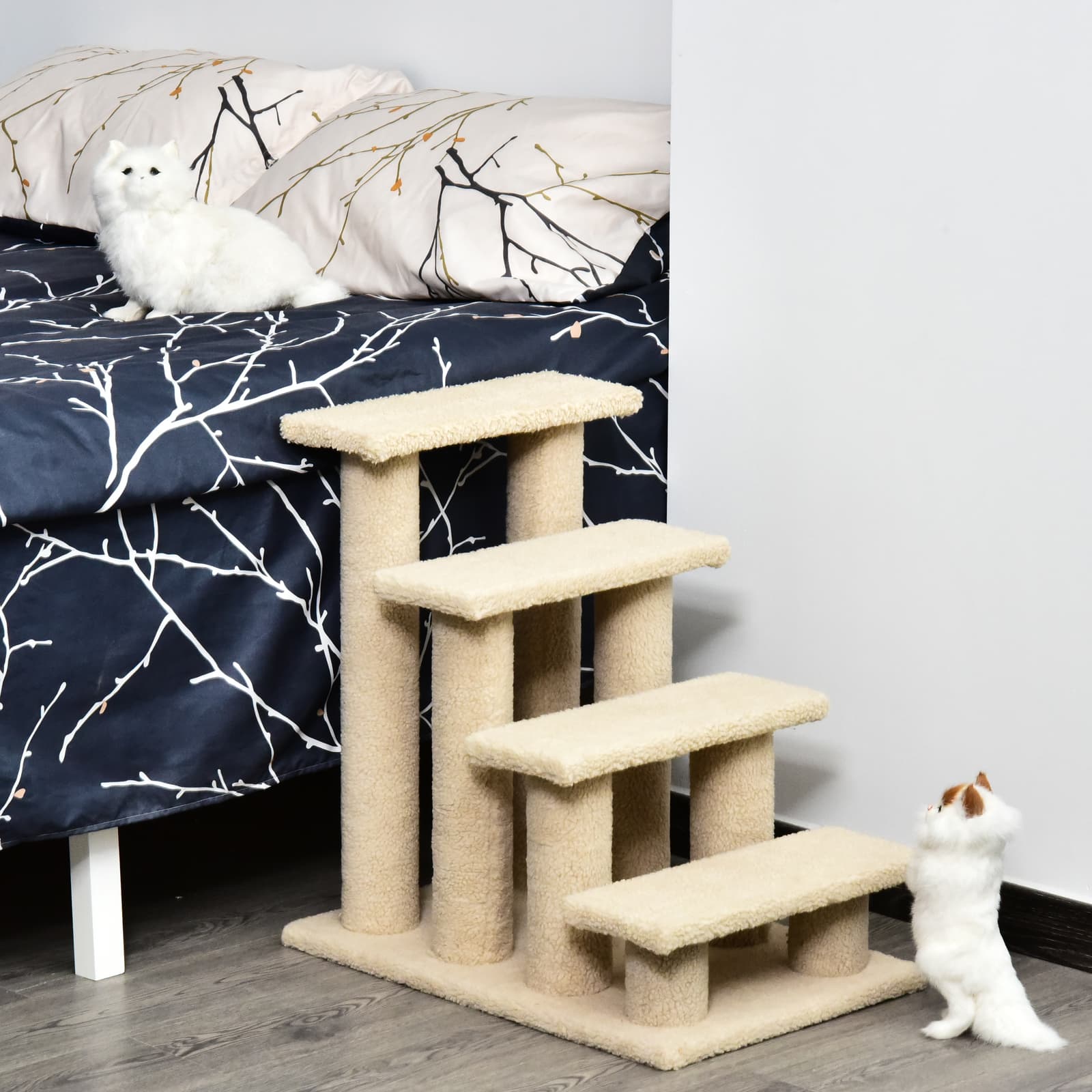  25" 4-Step Multi-Level Carpeted Cat Scratching Post Pet Stairs, Cream White