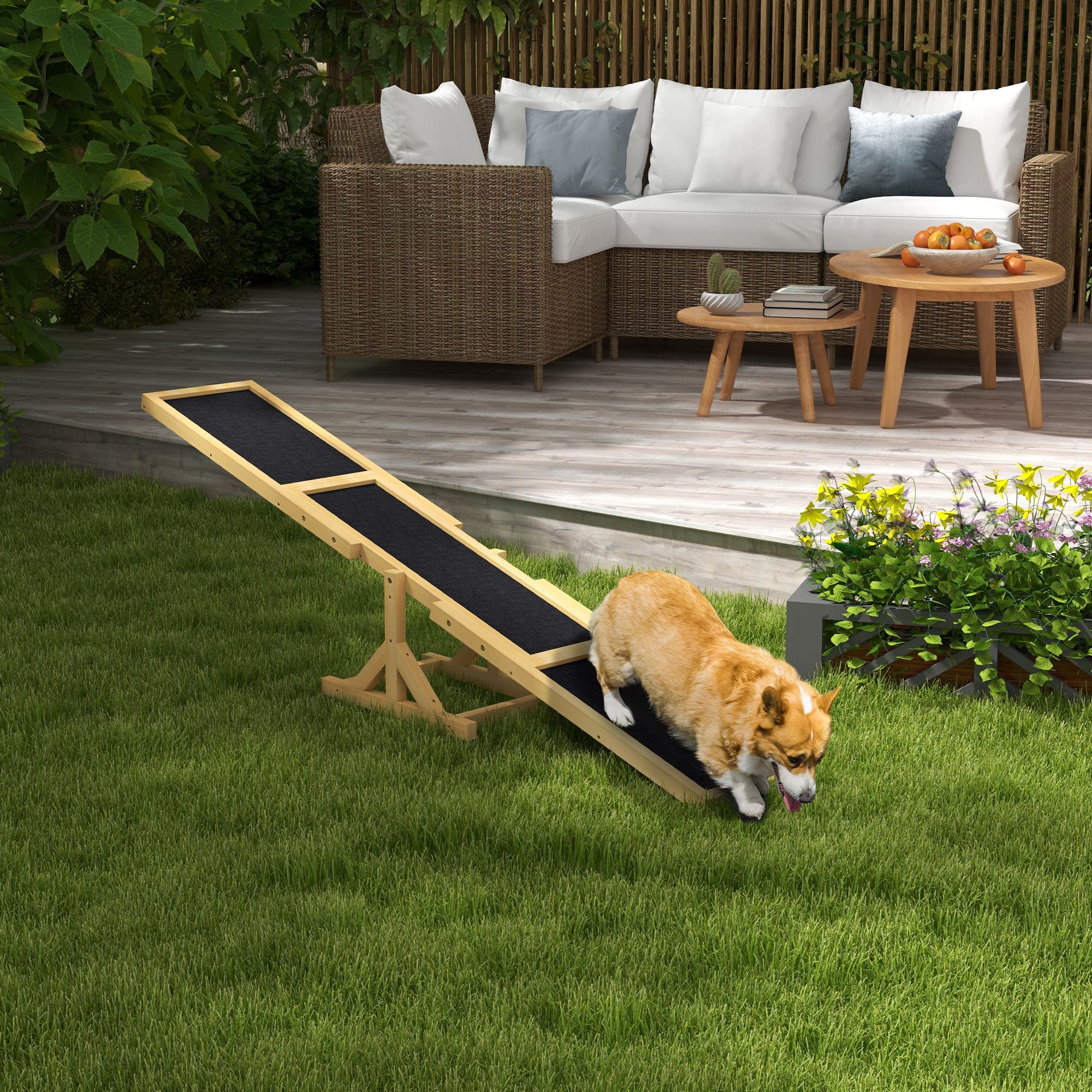  Wooden Dog Agility Seesaw for Training and Exercise, Yellow