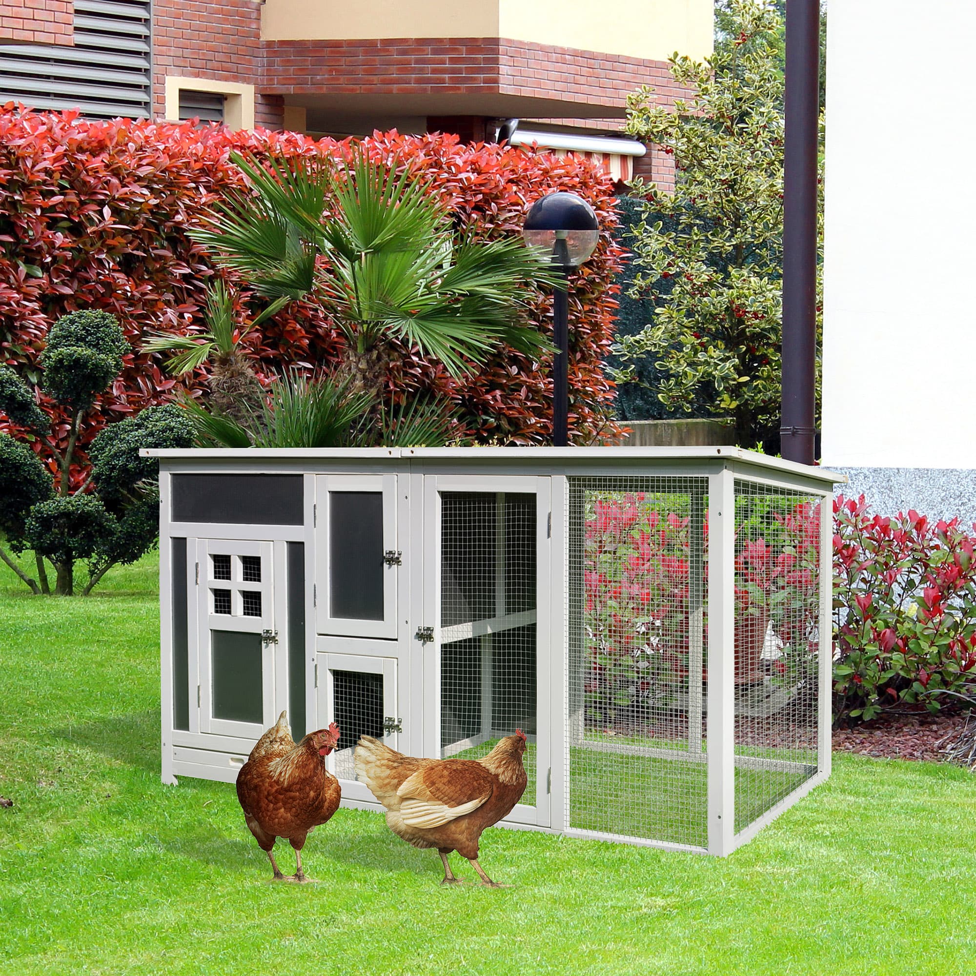  63" Chicken Coop Wooden Chicken House Rabbit Hutch Poultry Cage Hen Pen Backyard PC Roof with Run Box