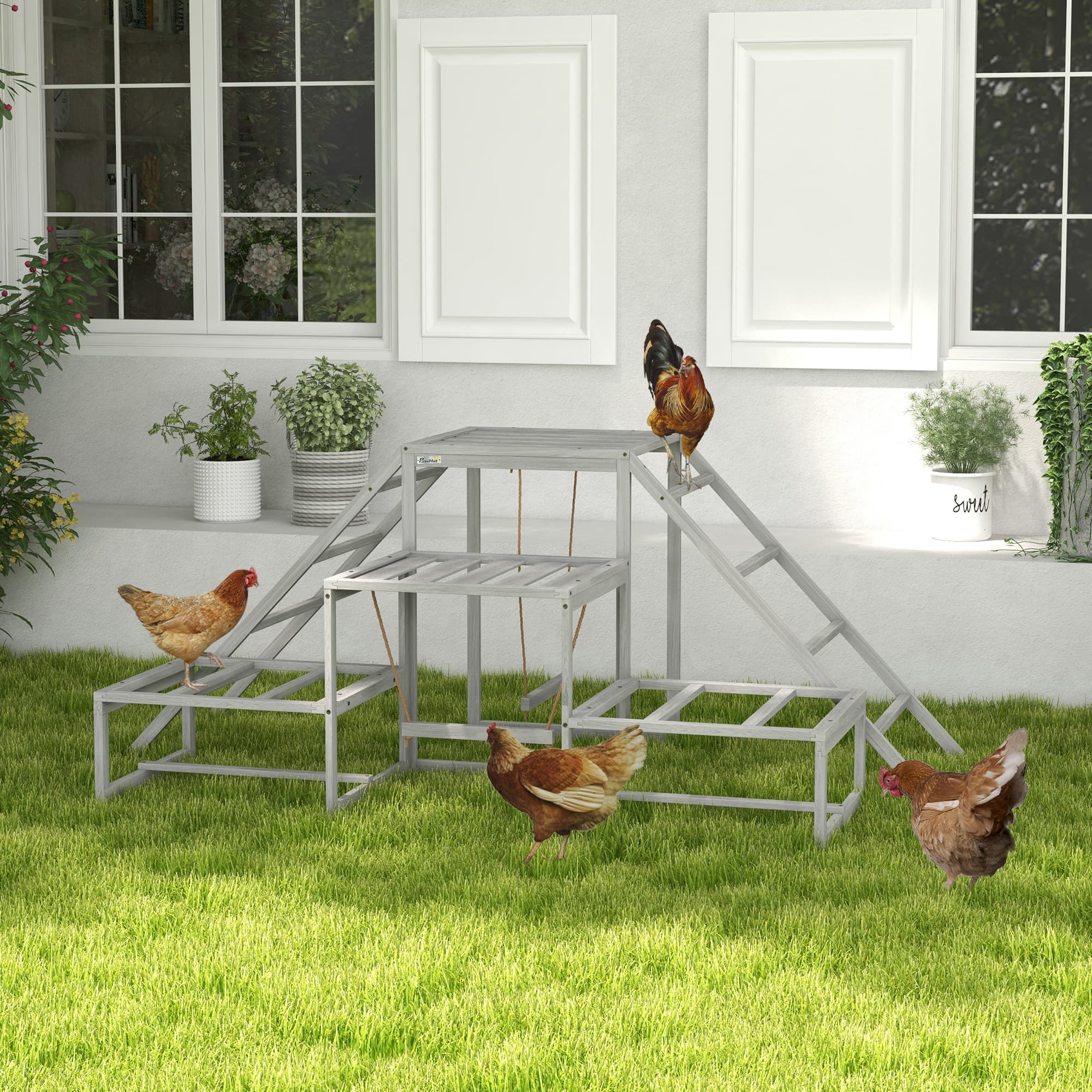  Chicken Roost Toys for Chickens Hens, Coop Accessories with Wood Stand, Ladder Platforms, for 10-15 Chickens