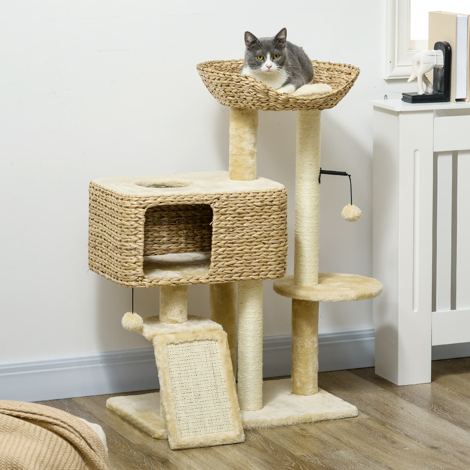  Cat Tree for Indoor Cats w/ Scratching Posts, Condo Cat Tower, Beige