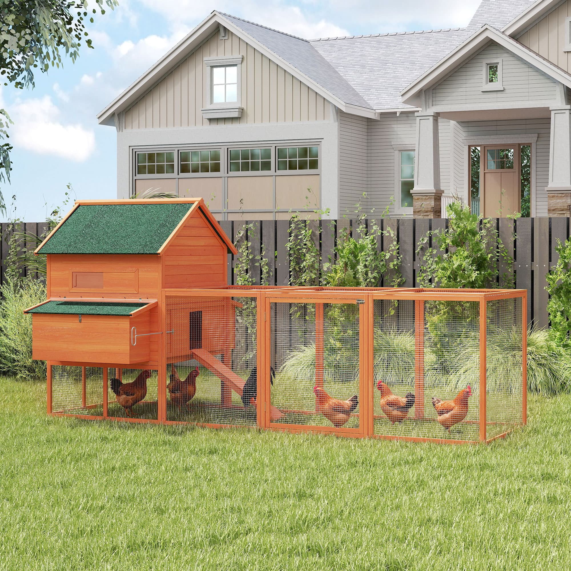  137" Wooden Chicken Coop for 8-10 Chickens, Backyard, Orange