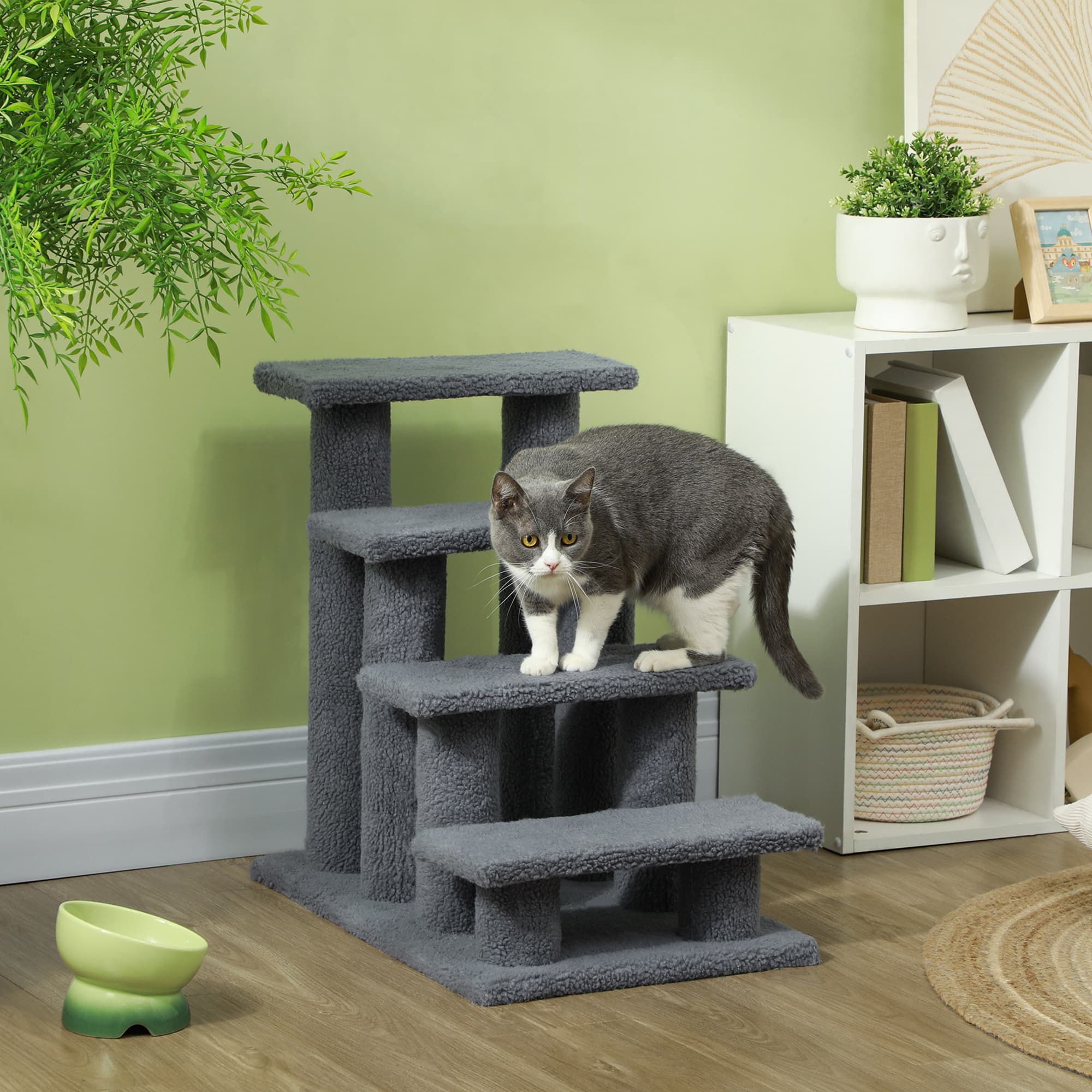  25" 4-Step Multi-Level Carpeted Cat Scratching Post Pet Stairs, Gray
