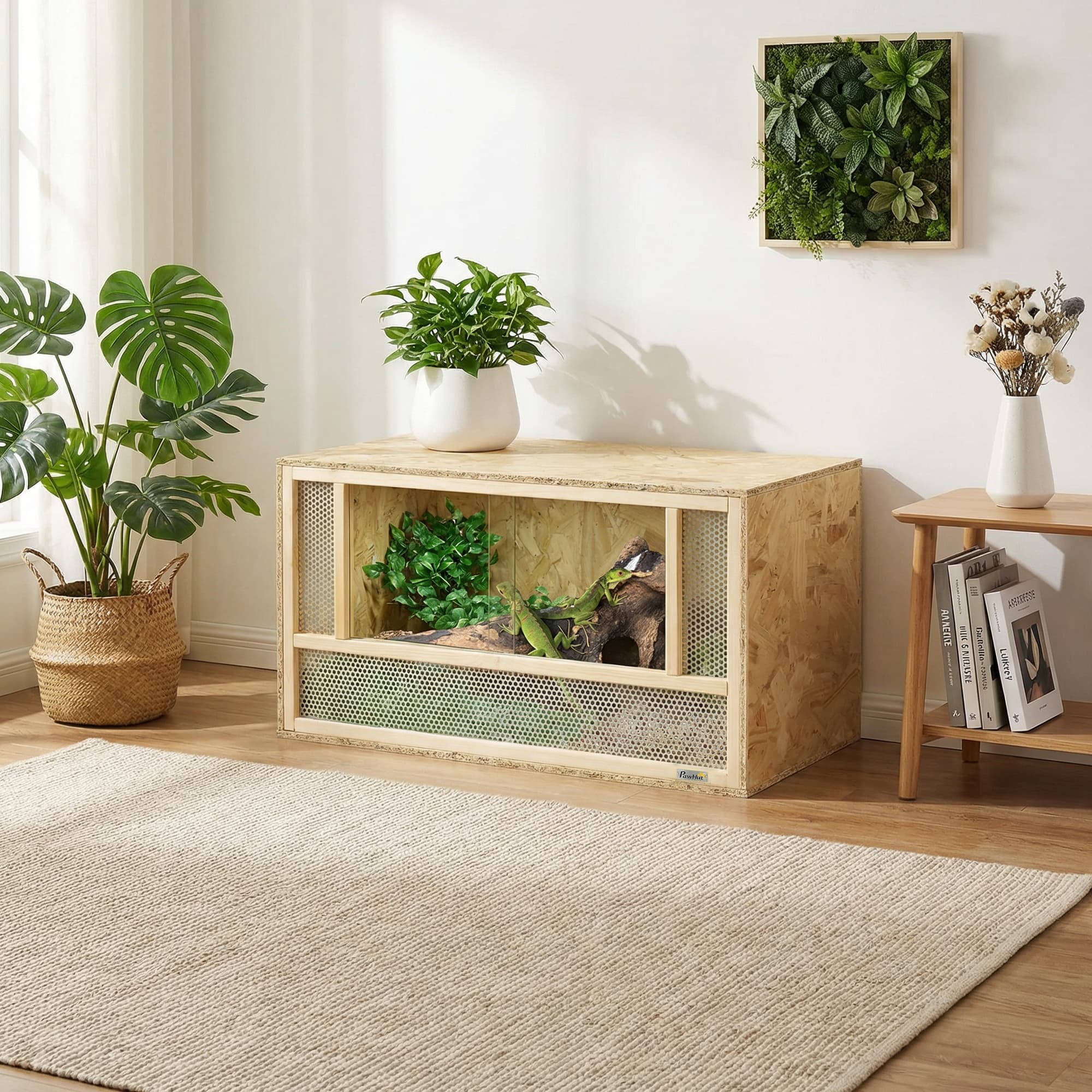  Wooden Reptile Terrarium with Sliding Door for Chameleon, Lizard, Snake, Frog, Turtle, 31.5" x 15.7" x 15.7"