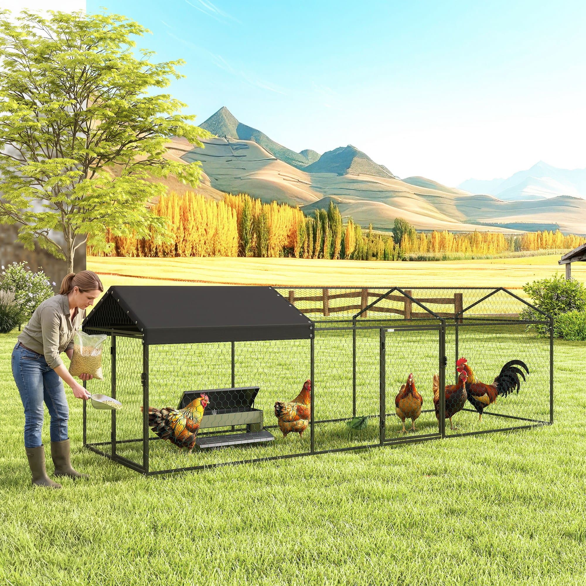  Large Metal Chicken Coop, Chicken Run with Waterproof & Anti-UV Cover for 3-5 Poultry, Outdoor Poultry Cage Rabbit Hutch