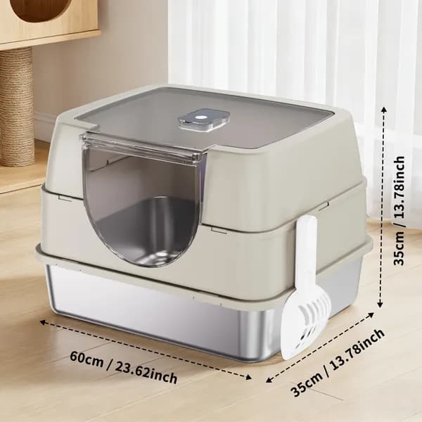 Galaxy Stainless Steel Beige Cat Litter Box, Sturdy And Durable, Easy To Clean, Odorless, Non Stick To Sand, Is A Cross-border Quality Choice
