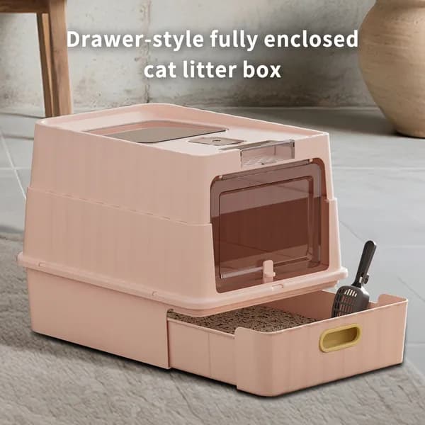 Simple Drawer Style Pink-Cat Litter Box, Humanized Design, Does Not Occupy Household Storage Space