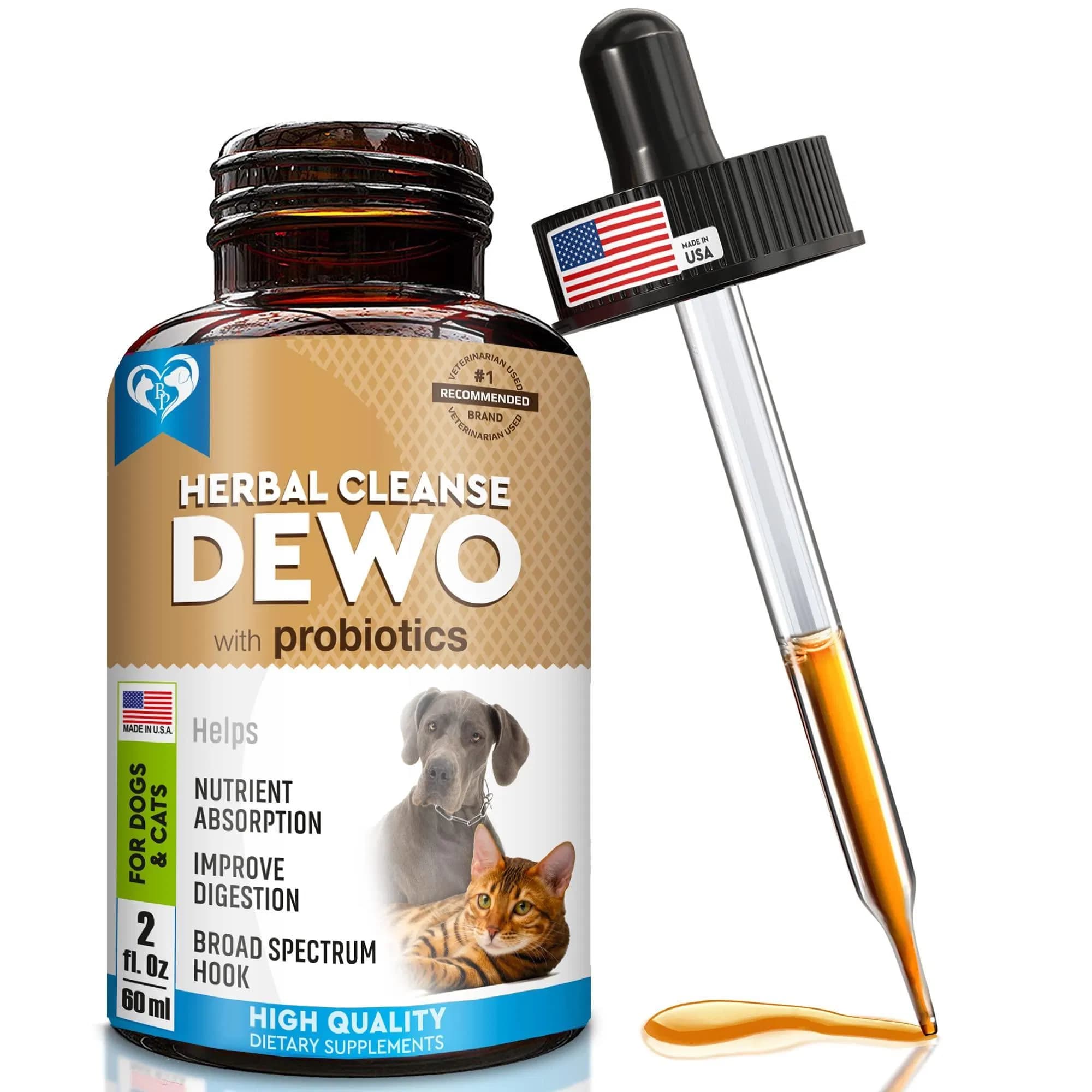 Cats And Dogs Natural Worm Treatment With Probiotic Liquid Herbal Medicine Prevention Medication Supplement Drops For Kitten And Puppies For Daily Use With Pet Food
