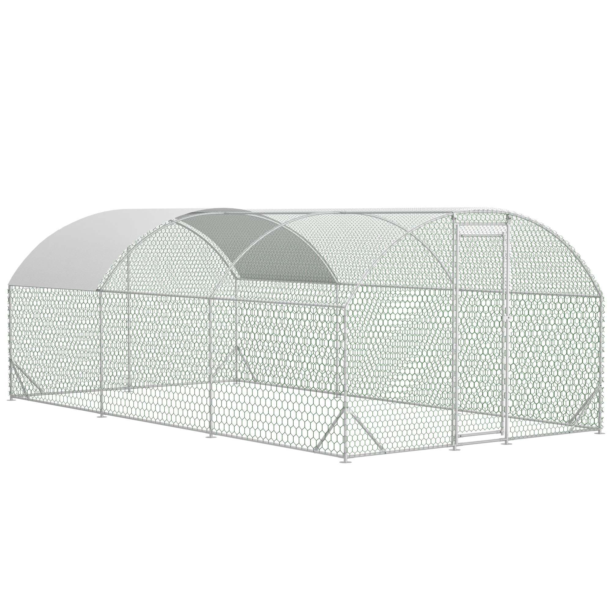 Large Chicken Coop Metal Chicken Run With Waterproof And Anti-UV Cover, Dome Shaped Walk-in Fence Cage Hen House For Outdoor And Yard Farm, 9.84 X 19.68 X 6.56 Ft
