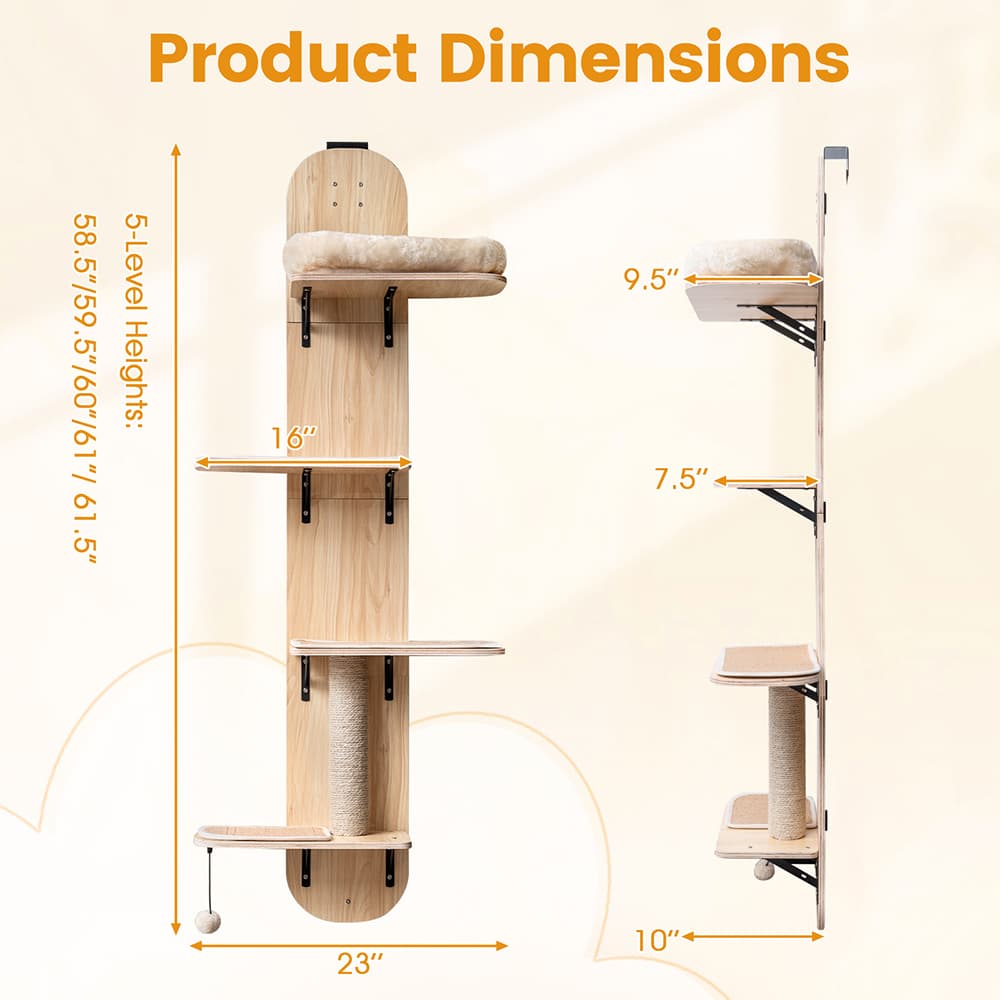 Door Hanging Cat Climber 4-level Height Adjustable With Plush Bed Teasing Ball Jute Rope Scratching Post