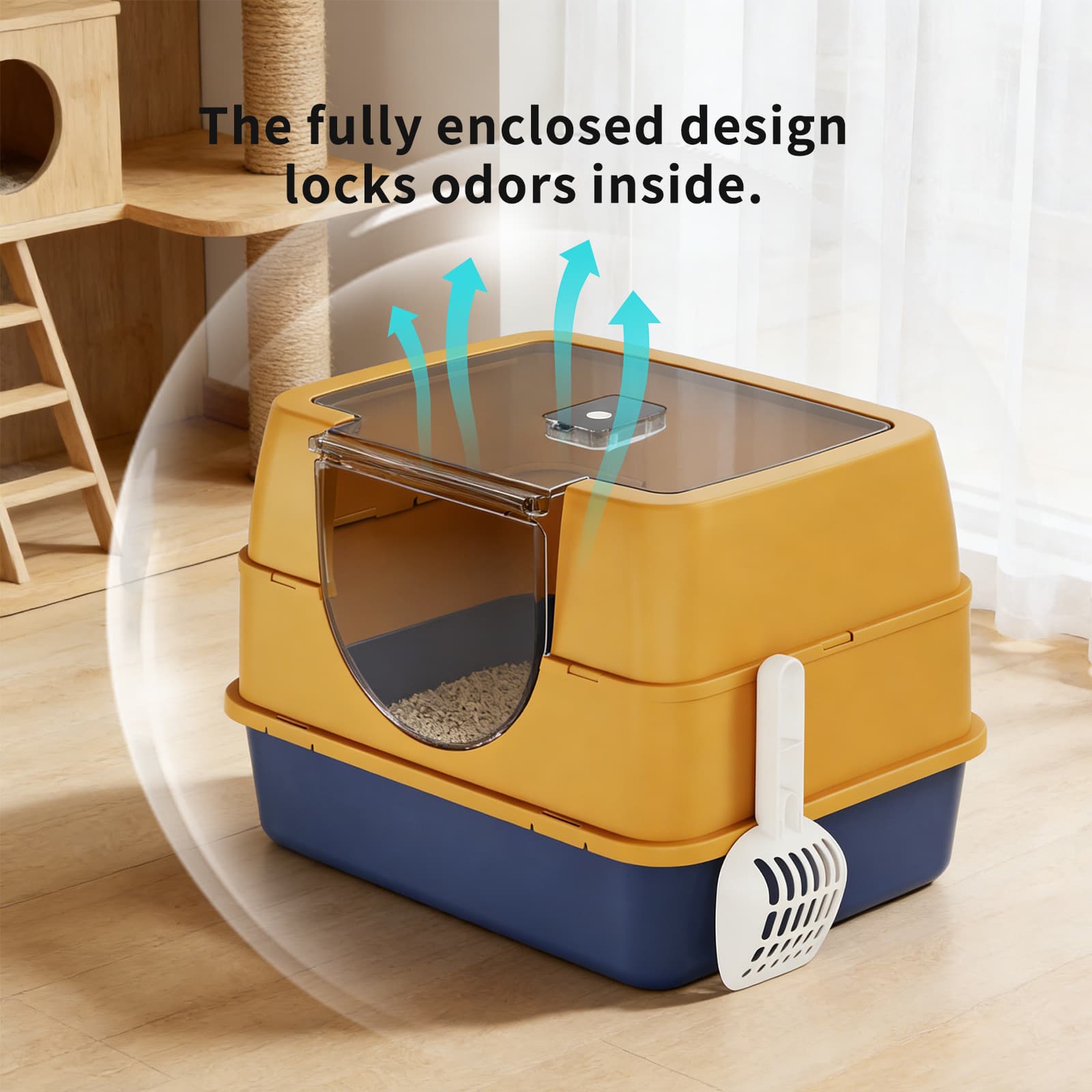 Dark Gray Top Entry Fully Enclosed Cat Litter Box, With Free Scoop , Anti-Splash & Odor Locking, For Large Cats & Multi-Cat Households-plastic