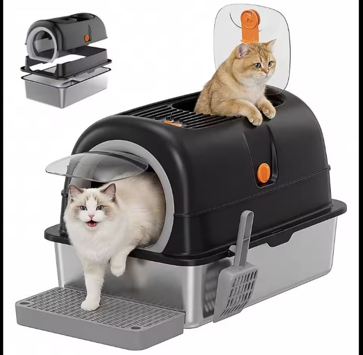 Stainless Steel Enclosed Cat Litter Box With Hood And Scoop