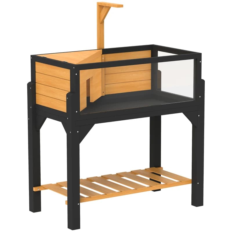 Wooden Tortoise Habitat With Storage Shelf, Tortoise Enclosure With Clear Windows, Openable Top, Lamp Holder, Yellow
