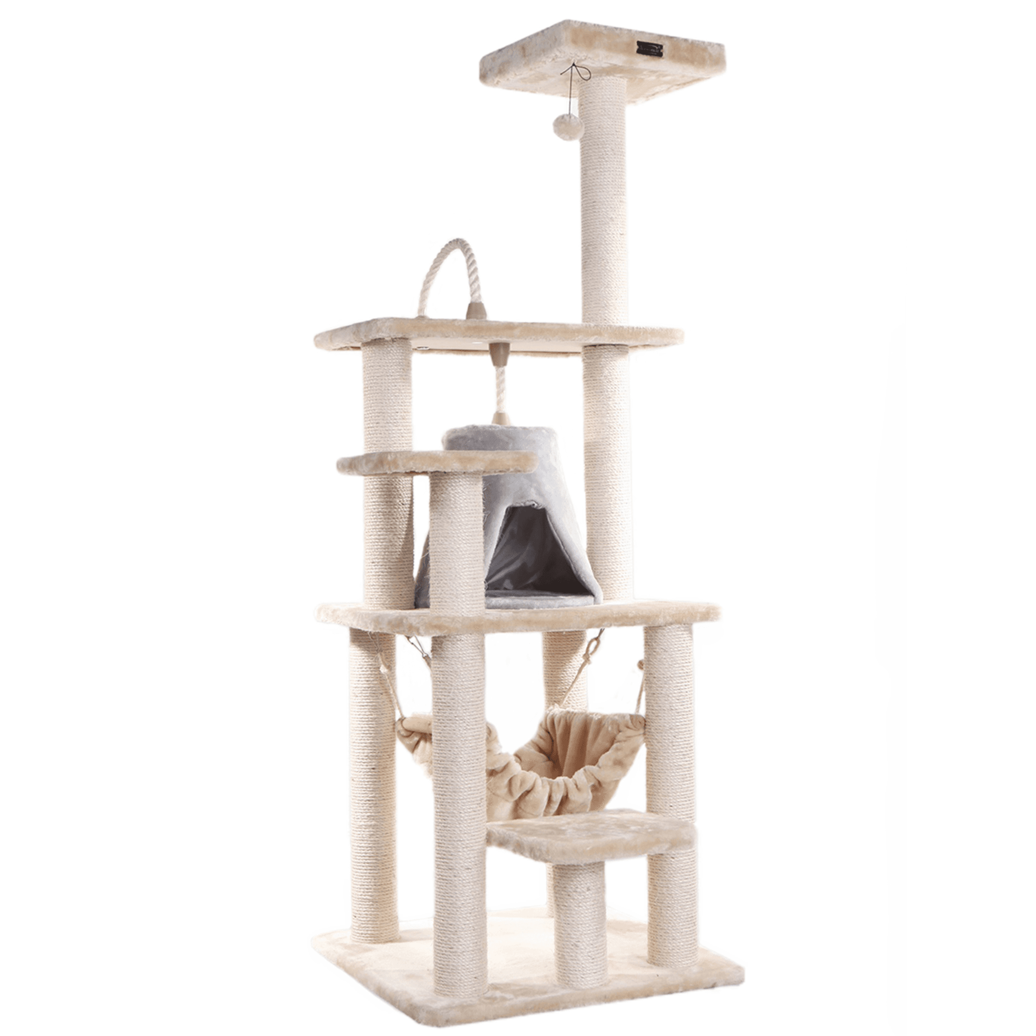 Real Wood 65" Cat Tree With Hammock, Playhouse A6501