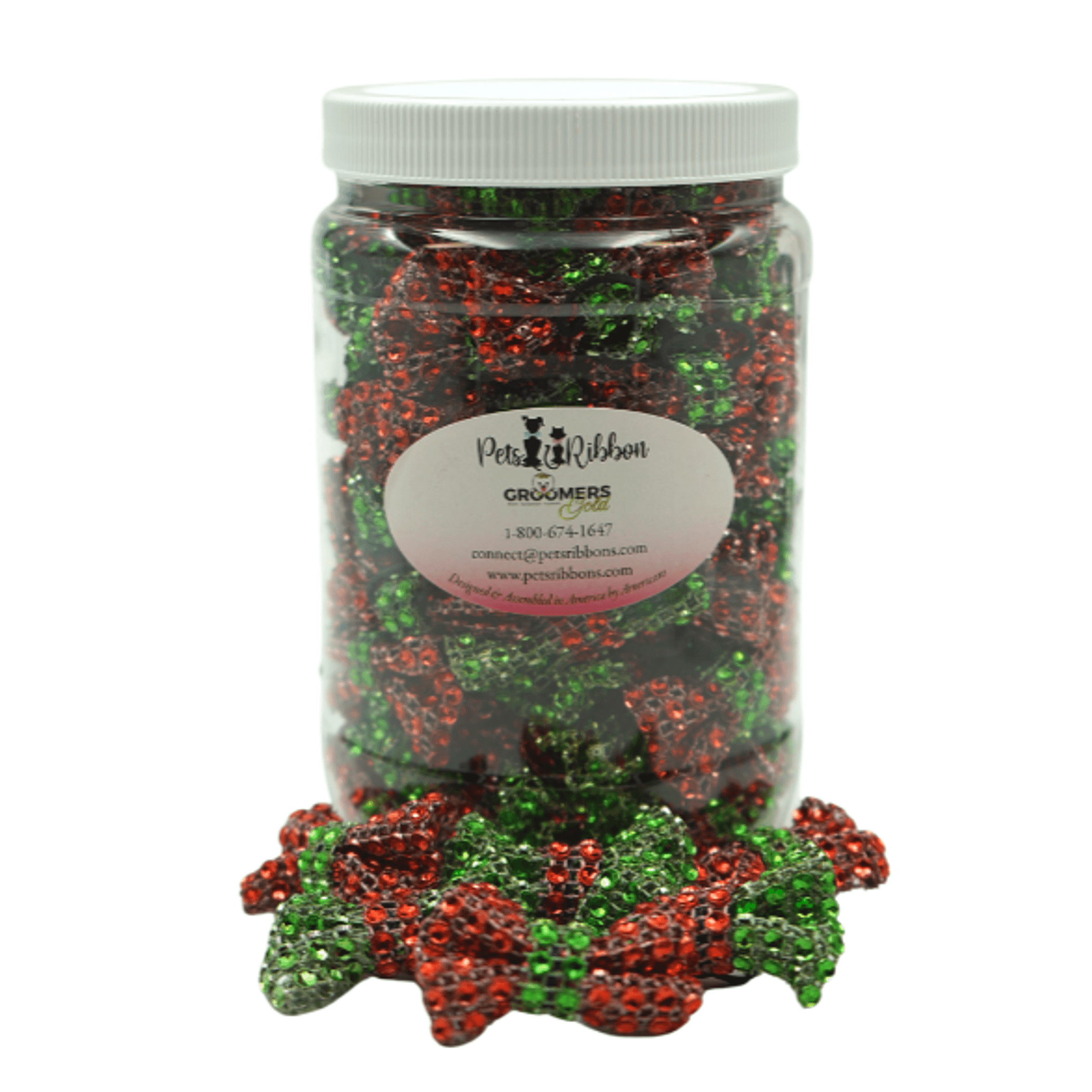 GG110X | 50-100 2" Christmas Dog Cat Pet Bows in a Jar|Pets Ribbons