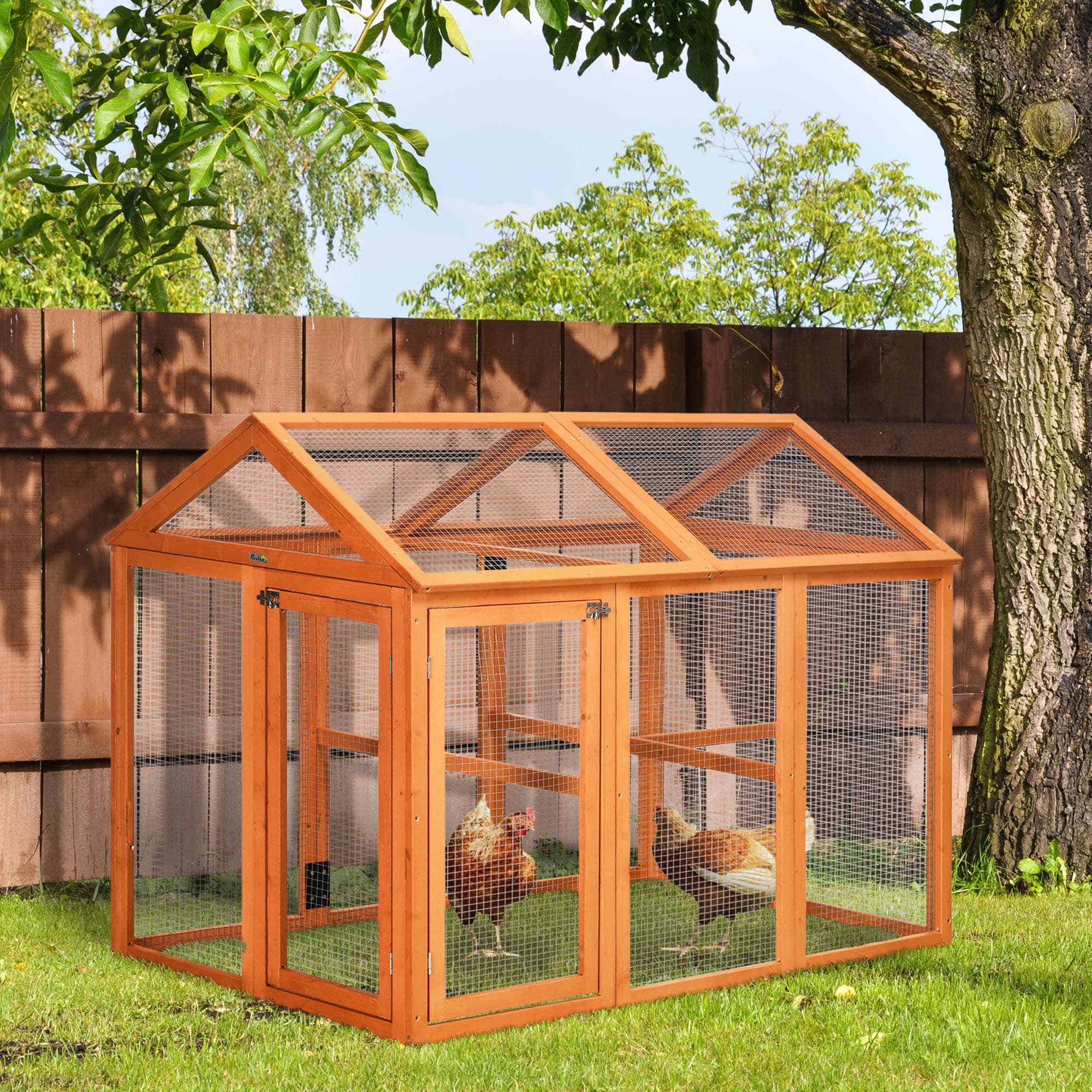 Wooden Chicken Run, Combinable Design with Perches, 4.6 x 2.8, Orange