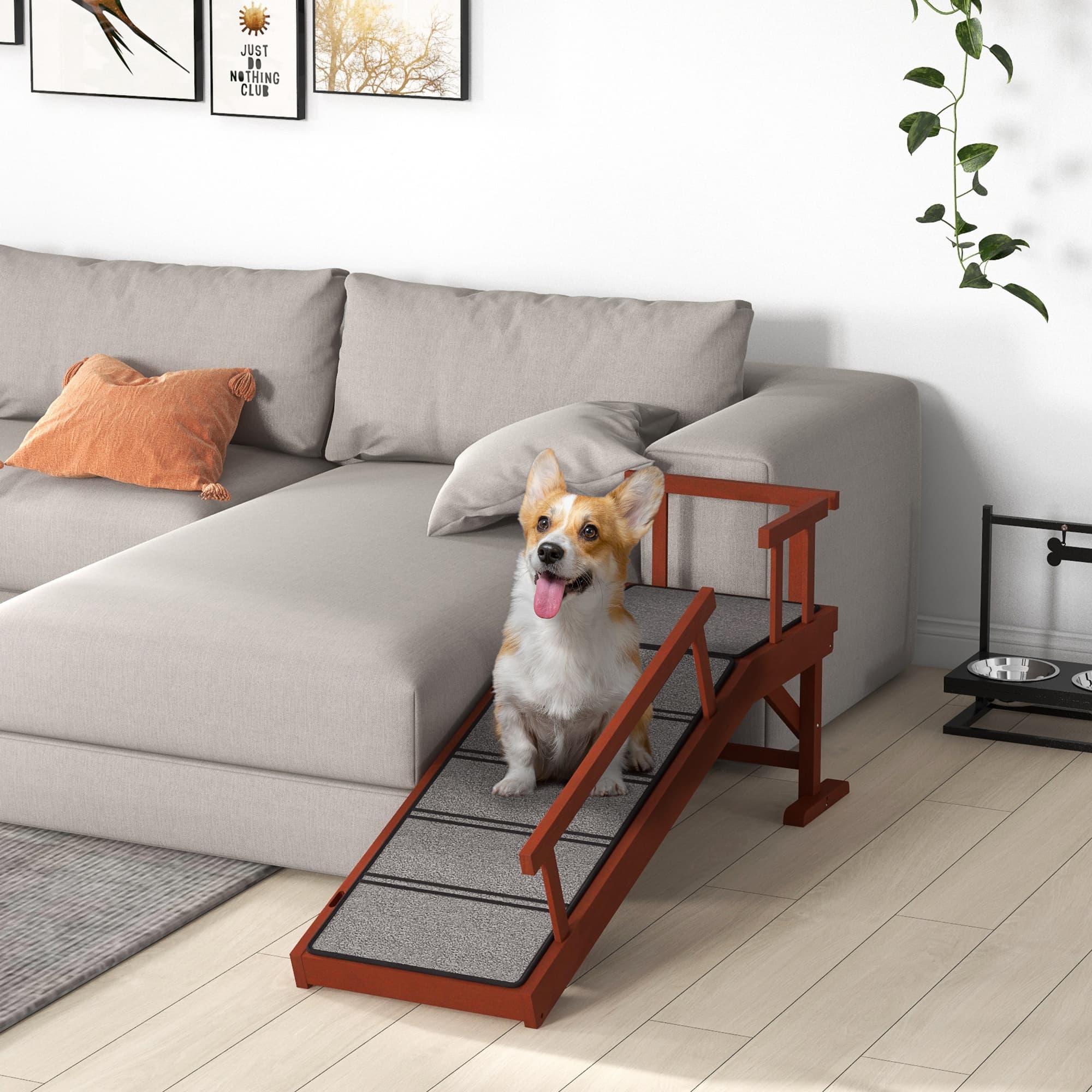 Wooden Dog Ramp with Removable Guardrails, Non-Slip Surface, 49" Long, Brown