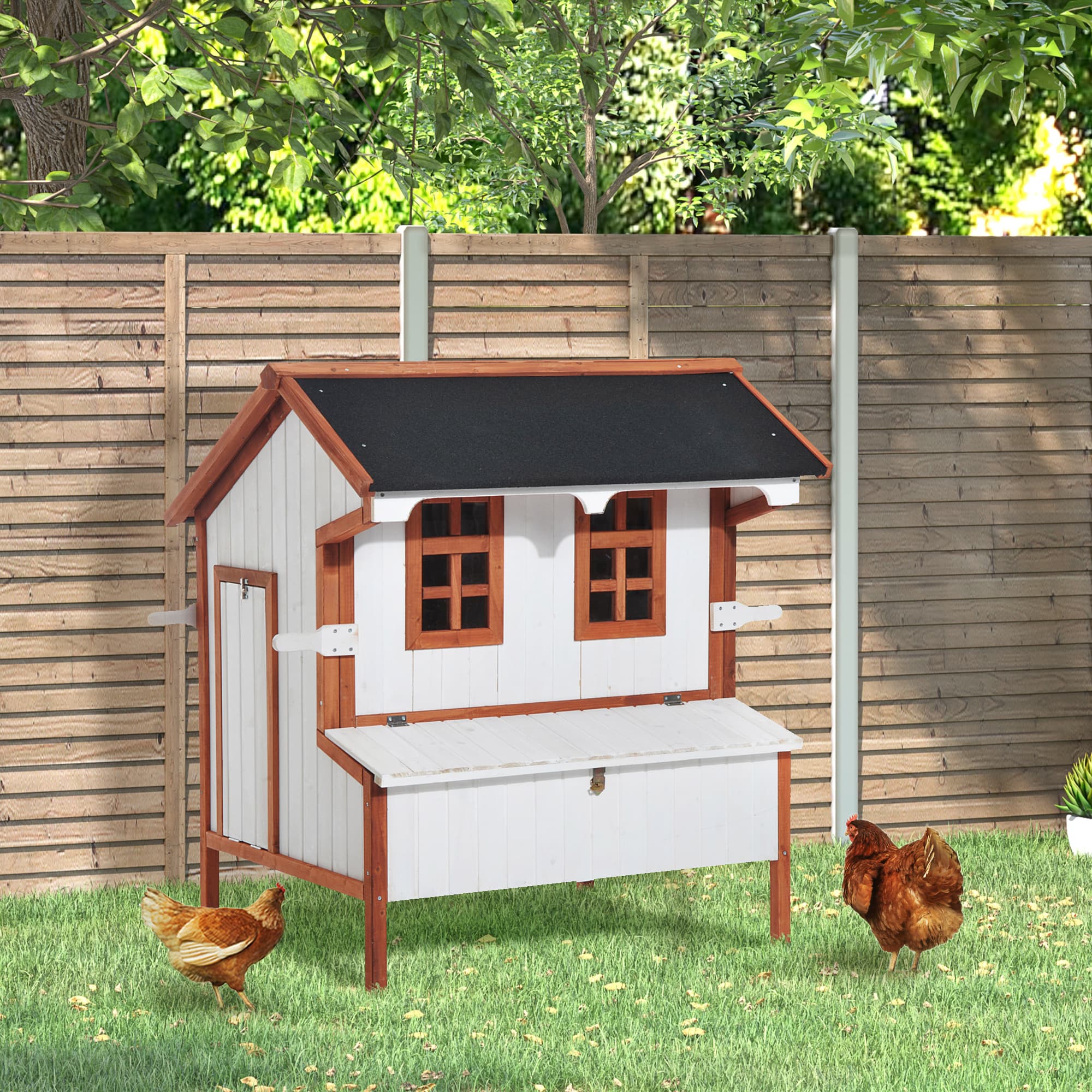 47" Chicken Coop Wooden Chicken House Rabbit Hutch Raised Poultry Cage Portable Hen Pen Backyard with Nesting Box and Handles