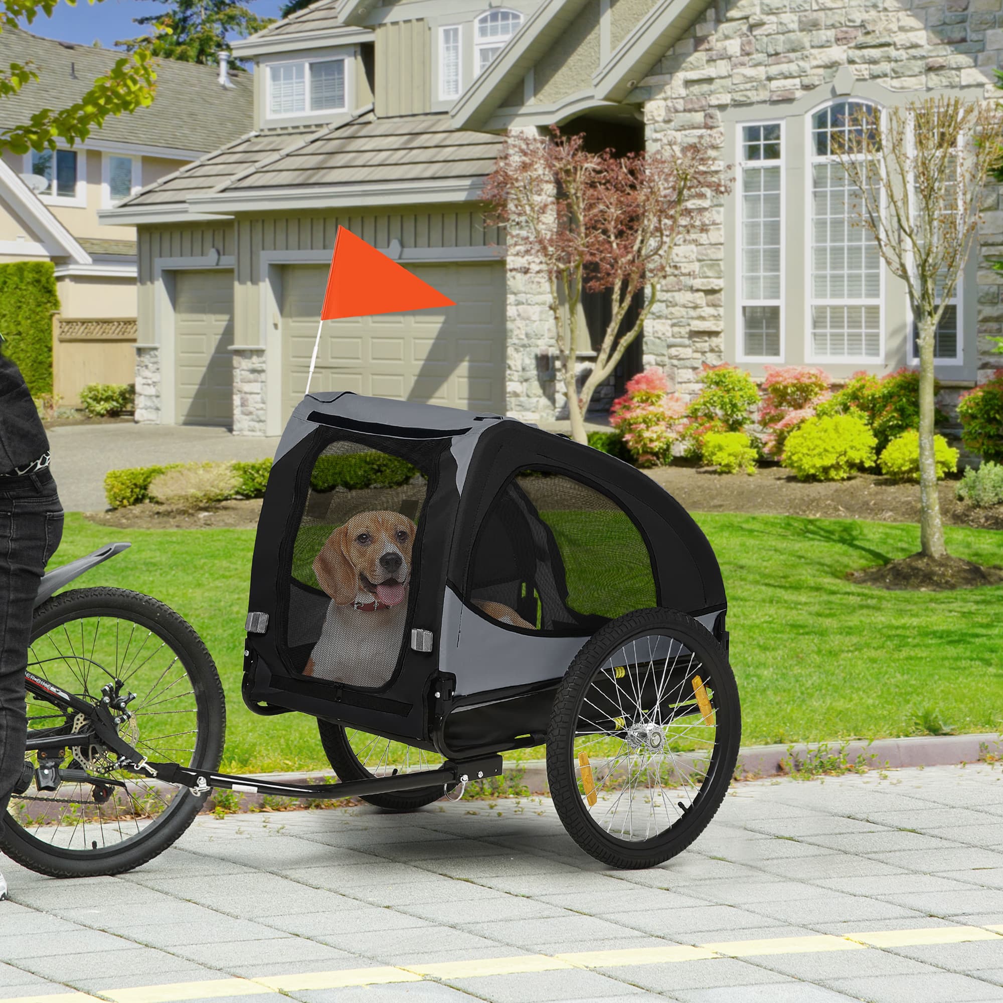 Dog Bike Trailer, Pet Stroller with Wheels for Medium Dogs, Black