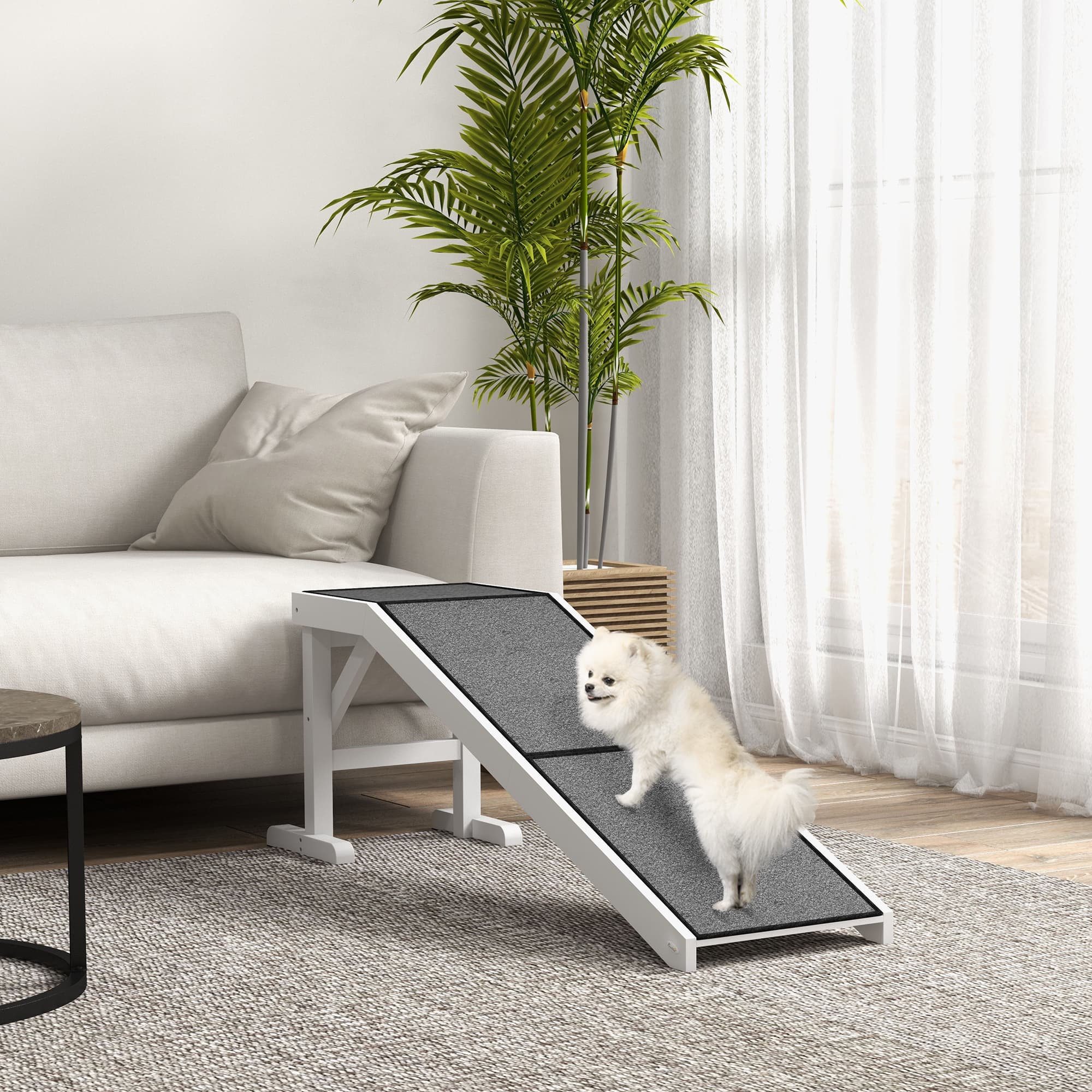 60" Pet Ramp for Dogs & Cats with Non-Slip Carpet, White