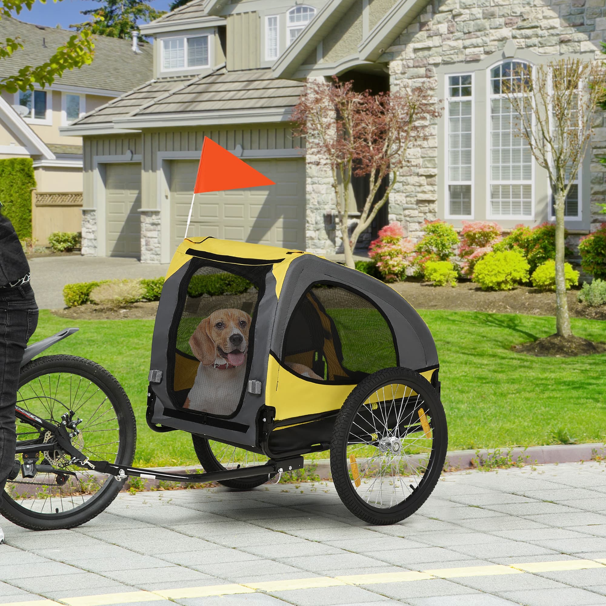 Dog Bike Trailer, Pet Stroller with Wheels for Medium Dogs, Yellow