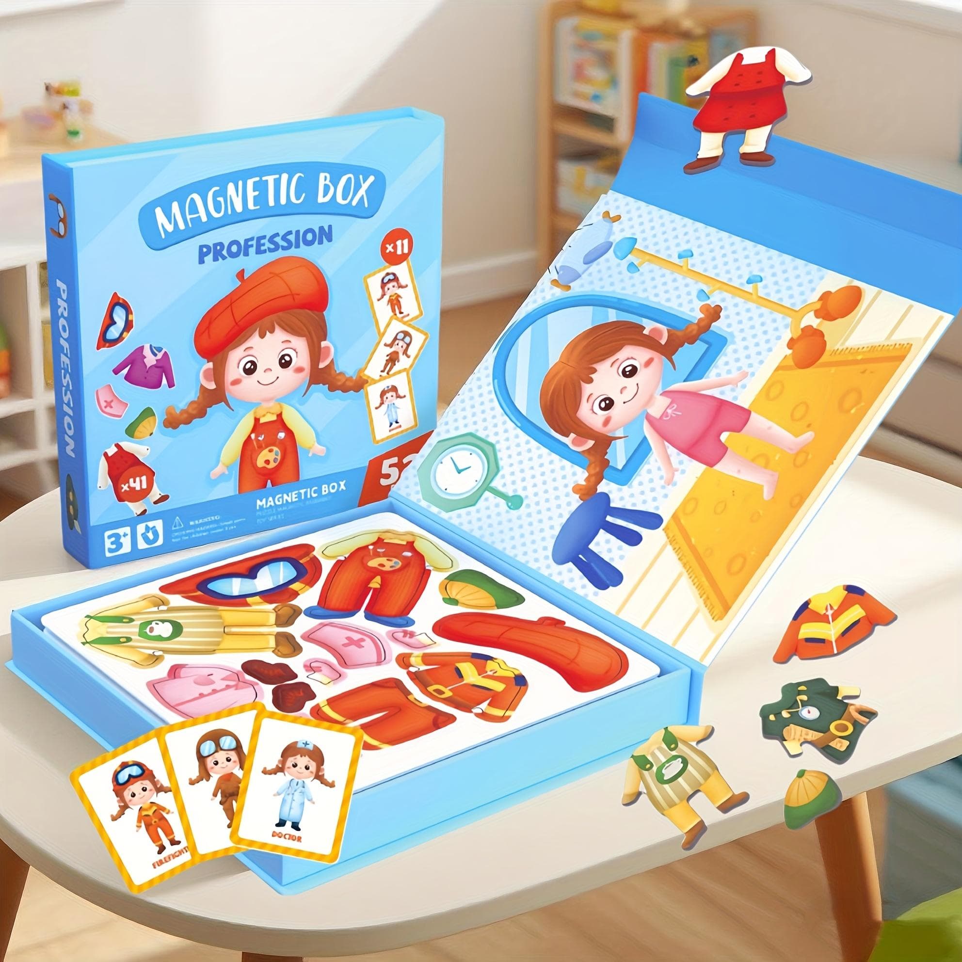 Blue Princess Dress-Up Puzzle Toy Portable Magnetic Case With 11 Cards & 41 Puzzle Pieces Creative Role-Play Toy For Kids
