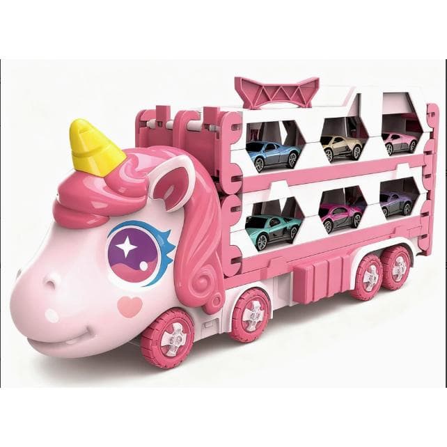 Cute Transforming Truck Toy Expandable Racetrack & Vehicle Storage Set Portable Carrier With Mini Cars Toy For Girls Ages 3 And Up,Pickup Only