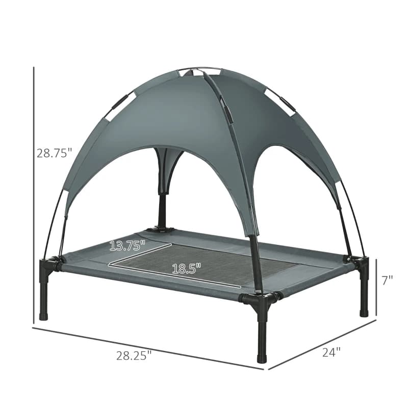 Elevated Dog Bed With Removable Canopy, Outdoor Dog Cot With UV Protection Canopy Shade, 30 Inch Pet Bed For Camping, Gray