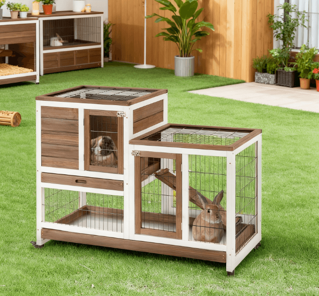 Wooden Rabbit Hutch Elevated Bunny Cage