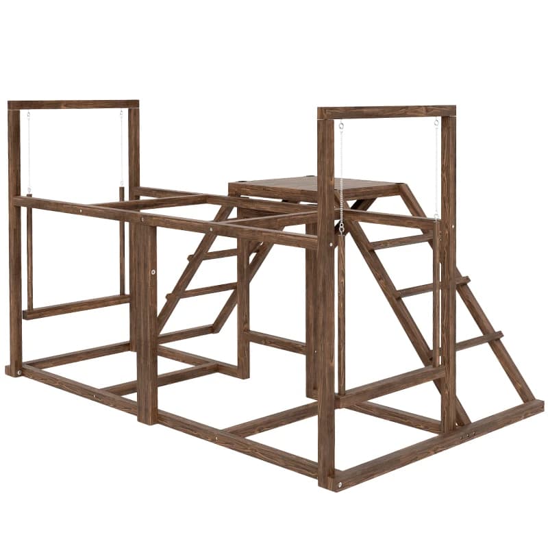 Chicken Activity Play Set With Multiple Chicken Perches, Swing, Ladder, Platform For 3-4 Chickens, Coffee