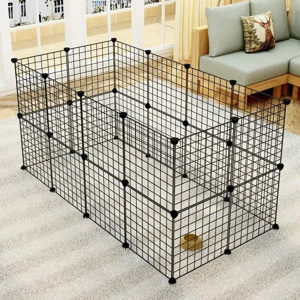 Pet Playpen, Small Animal Cage Indoor Portable Metal Wire Yard Fence For Small Animals, Guinea Pigs, Rabbits Kennel Crate Fence Tent Black 24pcs