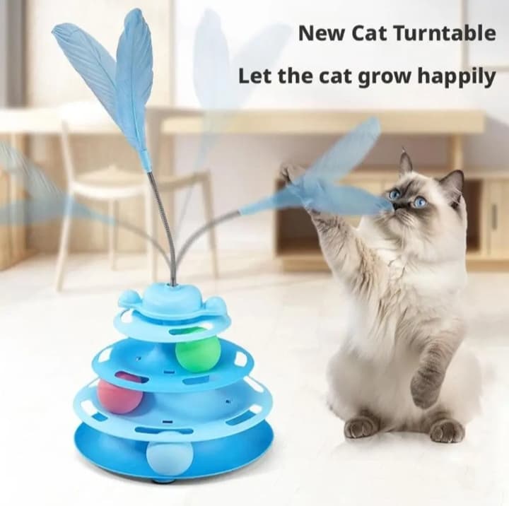 3 Level Cat Toy Turntable With Interactive Spring Feather