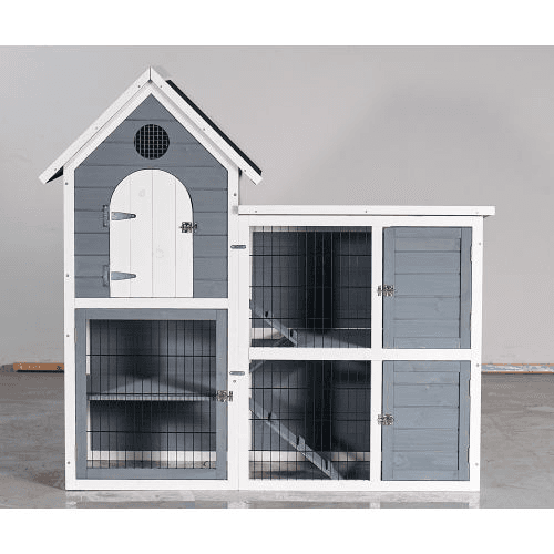 Large Outdoor Chicken Coop Cage Weatherproof 2-Story Chicken Coop Rabbit Hutch, Wooden Indoor Outdoor Pet House With No-Leak Tray, Waterproof Roof Pull-Out Tray 50.98 Lx 48.23 H, Grey, Blue