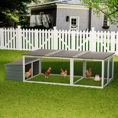 20.93ft Large Wooden Chicken Coop Outdoor Hen House With Nesting Box Weatherproof Asphalt Roof Walk In Poultry Cage With Secure Locks Metal Mesh Run For Farm Use