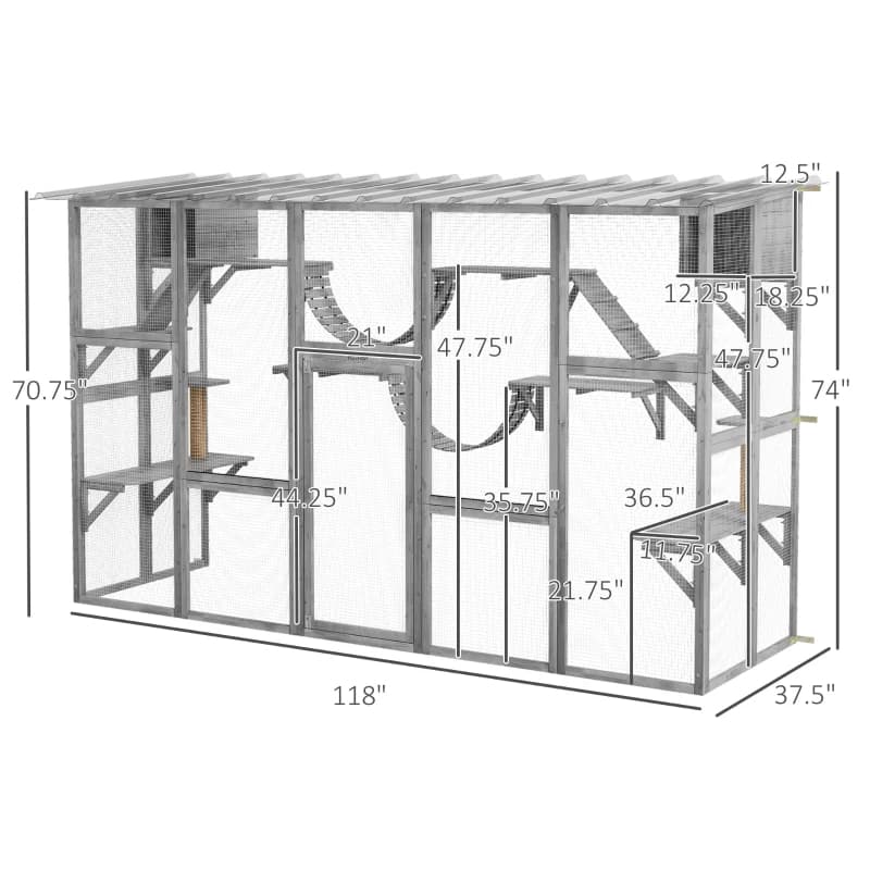 Playground Cat Window Box Outside Enclosure For Multiple Cats W Shelves & Bridges, Gray,Multiple Packages Shipped. Please Pay Attention To The Dimensions And Weight In The Details.