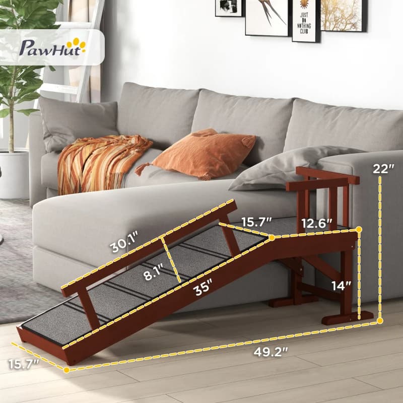PawHut Wooden Dog Ramp With Removable Guardrails, Non-Slip Surface,