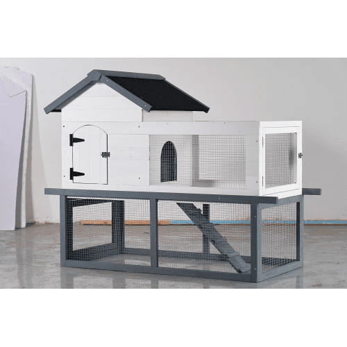 53-inch Double-tier Wooden Outdoor Indoor Waterproof Chicken Coop And Rabbit Hutch Complete With A Roof, Stairs And A Removable Cleaning Tray Suitable For Small To Medium Pets