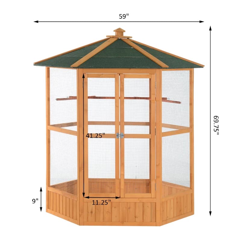 PawHut 69 Wooden Hexagonal Outdoor Aviary Flight Bird Cage With Covered Roof, BrownFor Multiple Packages, Please Pay Attention To The Detailed Dimensions And Weight Of Each Package.
