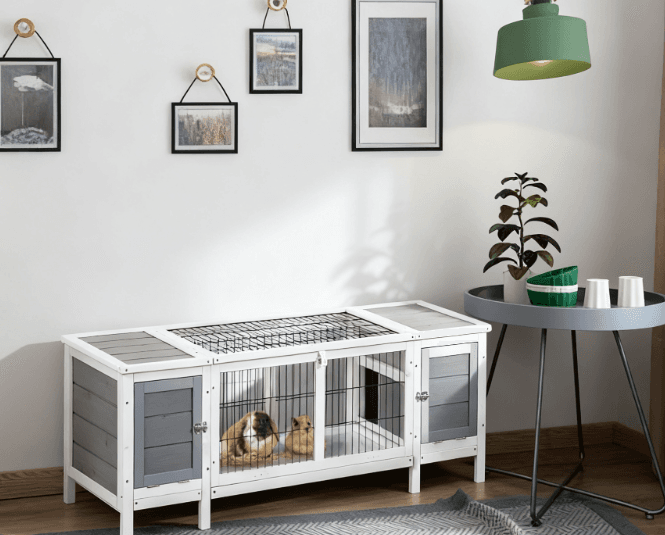 Pet House With Pull-Out Tray, And Divided Board For Indoor, White