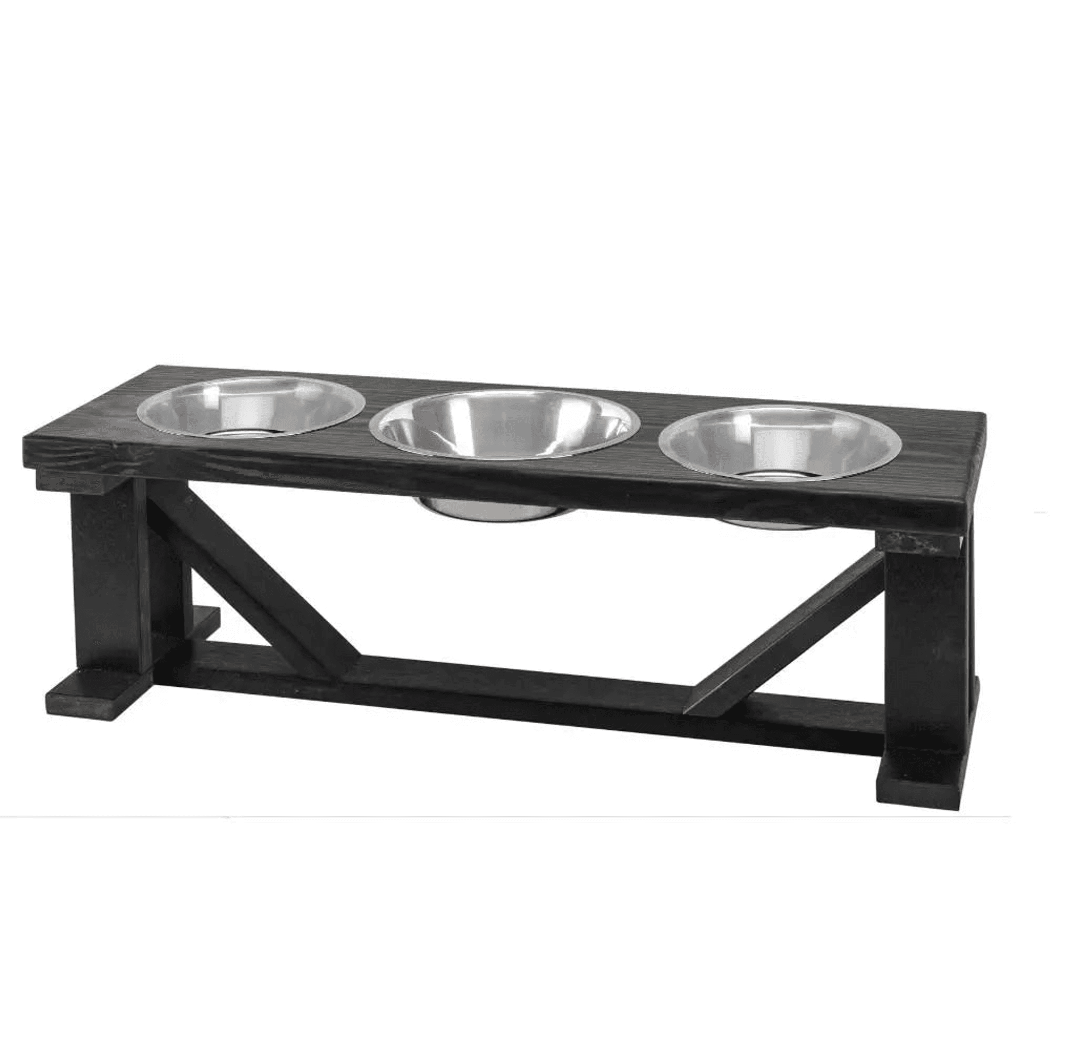 Farmhouse 3-Bowl Elevated Dog Feeder Ebony Large, Black Base